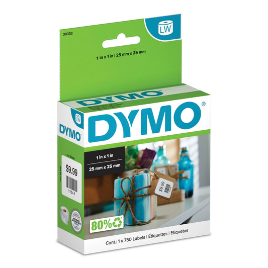Étiquettes autocollantes multi-usages Dymo LW Label Writer, 2,5 cm x 2,5 cm, blanches, 750 étiquettes