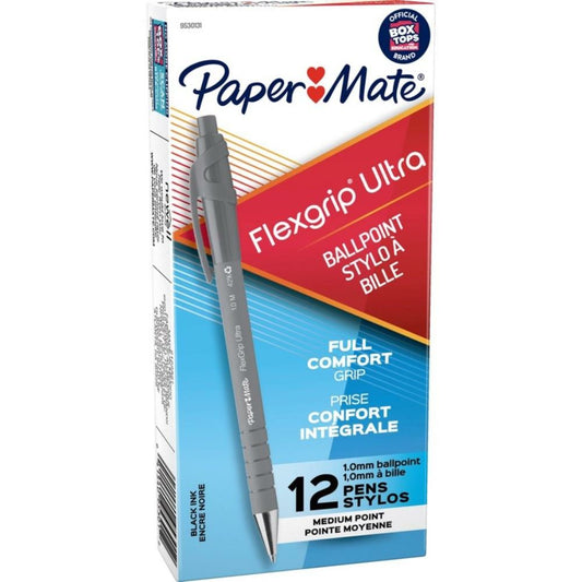 Paper Mate Flexgrip Ultra Recycled Ballpoint Pens - Retractable - 1.0mm - Black - 12 Pack