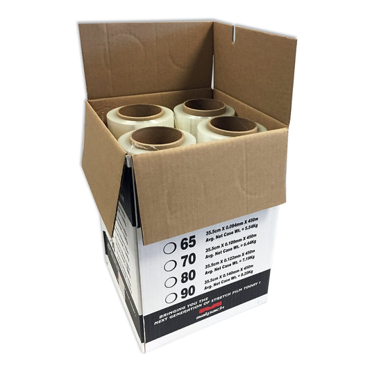 Bandage manuel Malpack PlatinumMax - 17,7" x 1476' - Calibre 80 - Transparent - Paquet de 4