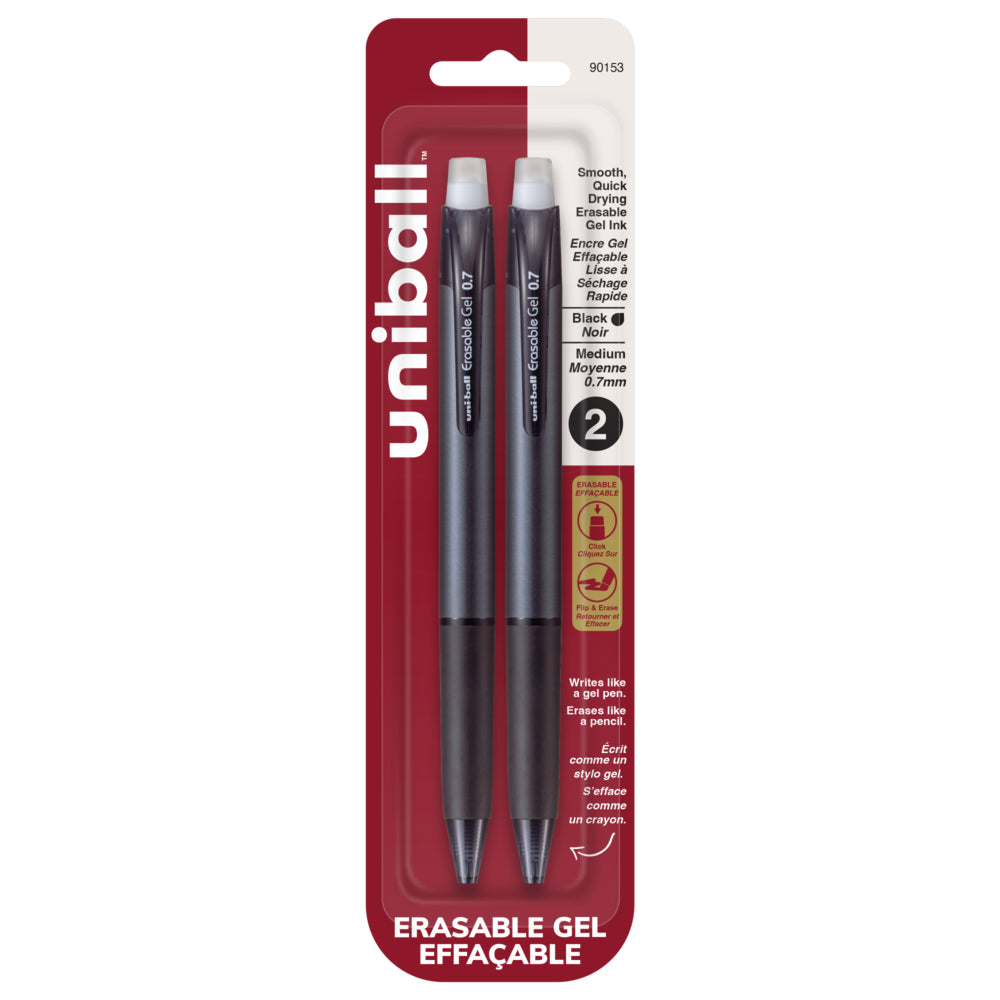 uni-ball Erasable Gel Retractable Pens - Medium Point (0.7mm) - Black - 2 Pack
