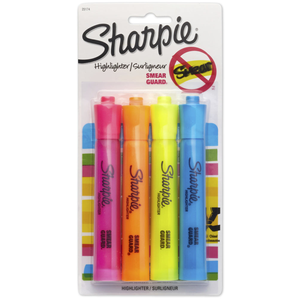 Surligneurs Sharpie Accent à pointe biseautée, style réservoir – Couleurs assorties – Lot de 4