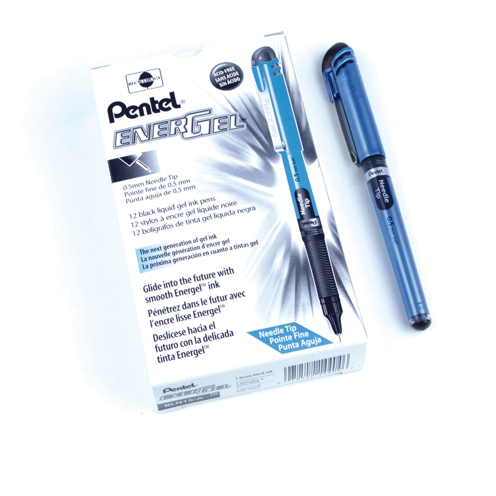 Pentel EnerGel Needle Tip Liquid Gell Pen - Fine Point - 0.5mm - Black Ink - 12 Pack