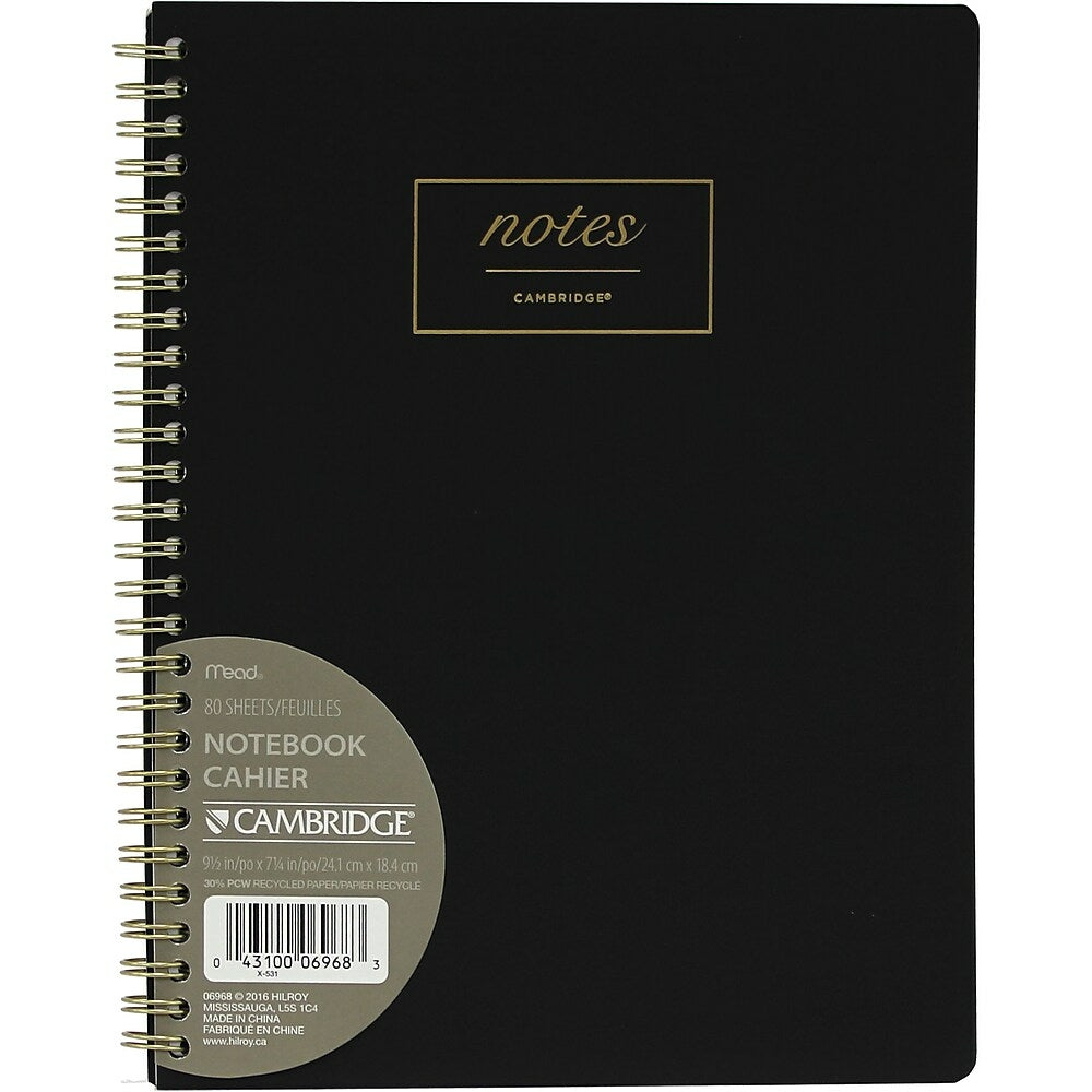 Cahier à spirale Cambridge WorkStyle de taille moyenne, 9-1/2" x 7-1/2", noir (06968)