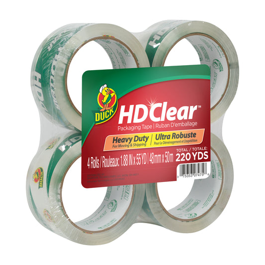Duck Brand HD Clear Heavy Duty Packing Tape - 48 mm x 50 m - Clear - 4 Pack
