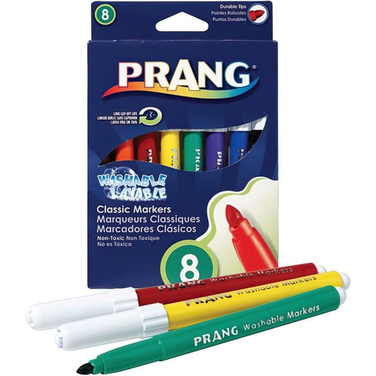 Marqueurs larges lavables Prang, couleurs classiques, paquet de 8