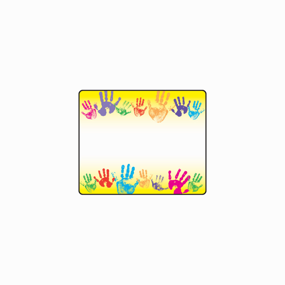 TREND enterprises Terrific Labels - 2,5" x 3" - Empreintes de mains arc-en-ciel - Paquet de 36