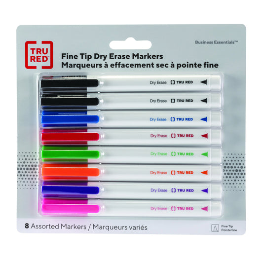 TRU RED Dry Erase Markers - Fine Tip - Assorted - 8 Pack