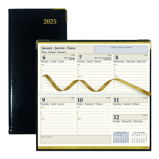 Brownline 2025 Executive Weekly Pocket Planner - 6-7/8" x 3-3/16" - Black - Trilingual