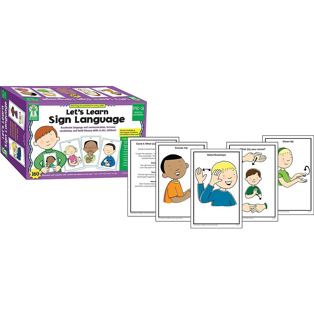 Cartes d'apprentissage de la langue des signes « Let's Learn », Carson Dellosa Key Education Publishing, de la maternelle au CE1, paquet de 160 (845046)