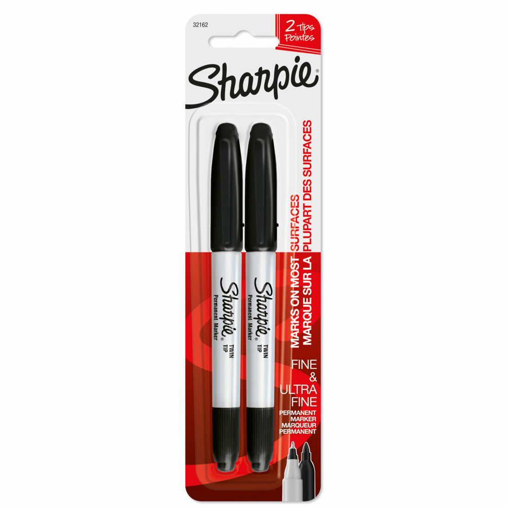 Marqueurs permanents Sharpie à double pointe – Pointe fine et ultra fine – Noir – Lot de 2