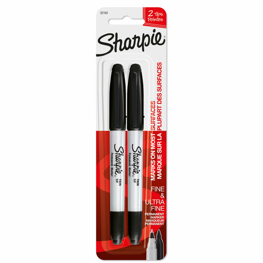 Sharpie Twin Tip Permanent Markers - Fine and Ultra Fine Point - Black - 2 Pack