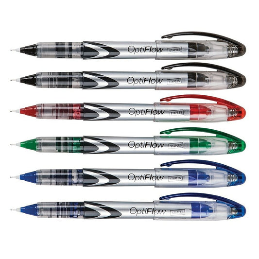 Staples OptiFlow Needle-Tip Rollerball Pens - 0.5mm - Assorted - 6 Pack
