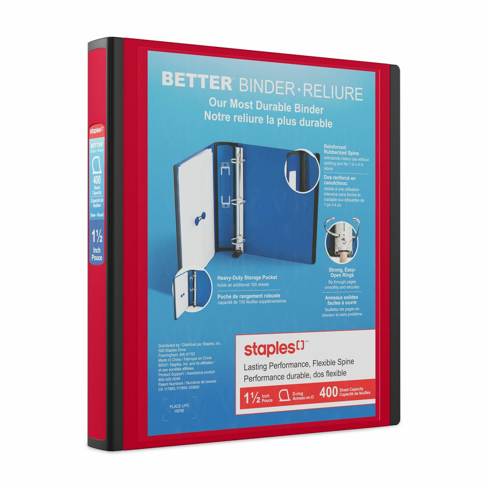 Classeur Staples Better Binder - 1-1/2" - Rouge