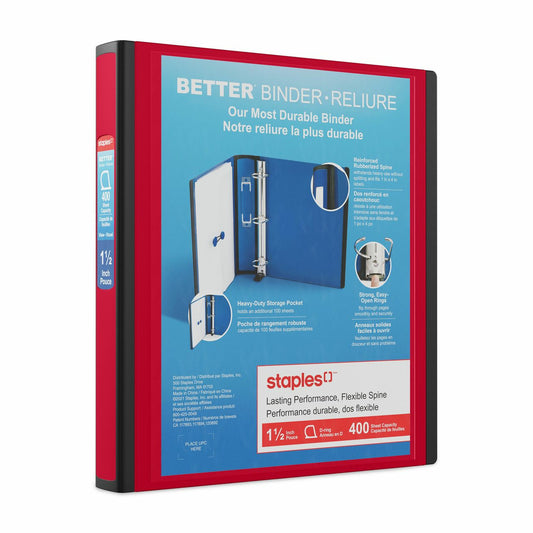 Classeur Staples Better Binder - 1-1/2" - Rouge
