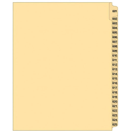 Supreme Litigation Tabs 25th Cut Numeric Set 11" Buff #601-625