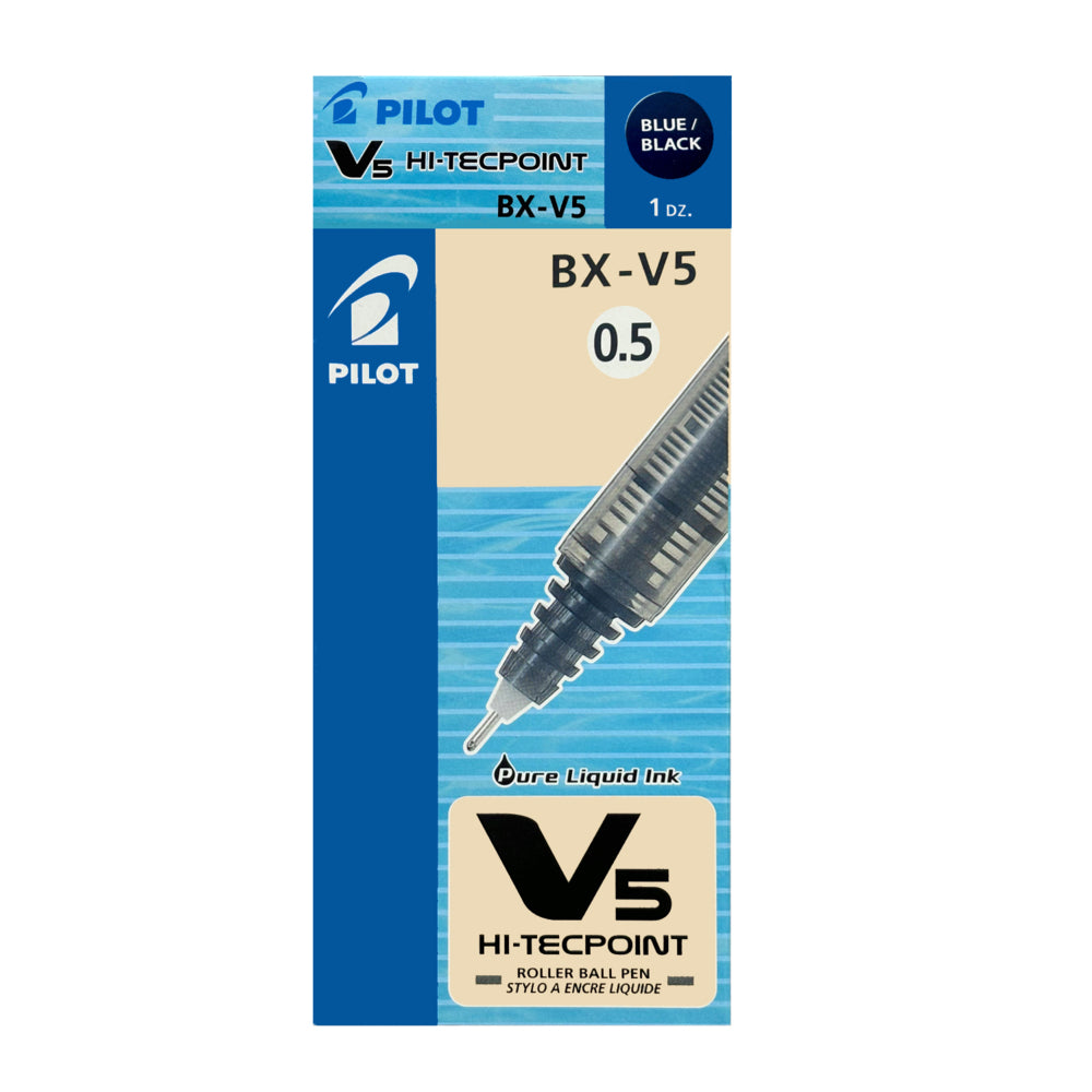 Pilot Hi-Tecpoint V5 Rollerball Pen - Extra Fine Point - 0.5 mm - Blue Black - 12 Pack