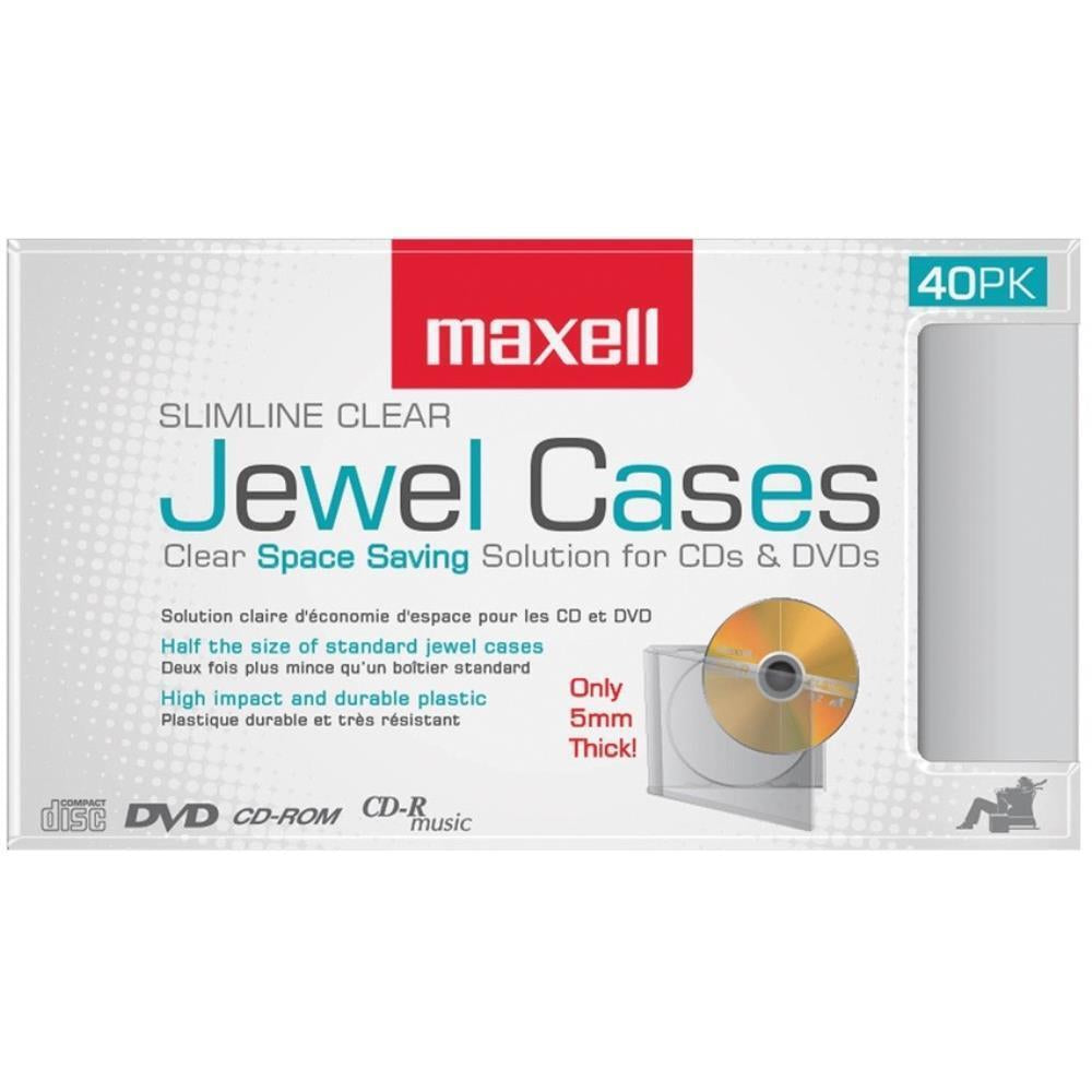 Maxell Slimline Jewel CDR/DVD Cases - Clear - 40 Pack