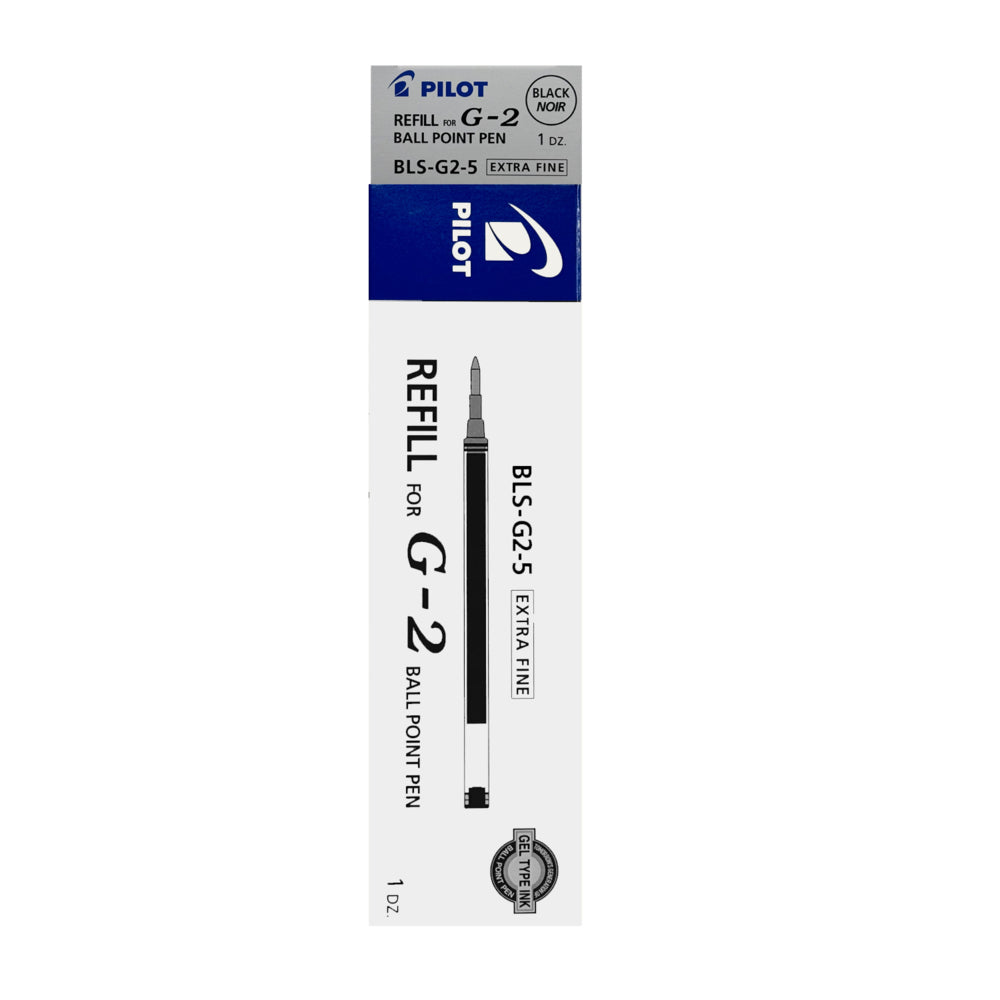 Recharges pour stylo gel Pilot G2 - Extra fin - 0,5 mm - Encre noire - Lot de 12