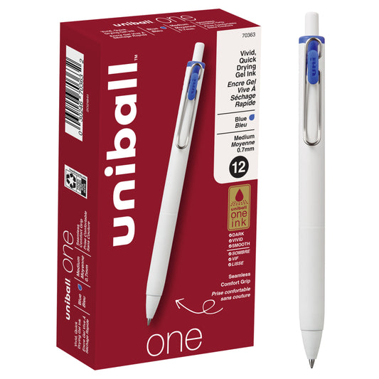 uniball one Retractable Gel Pens - Medium Point (0.7 mm) - Blue Ink - 12 Pack
