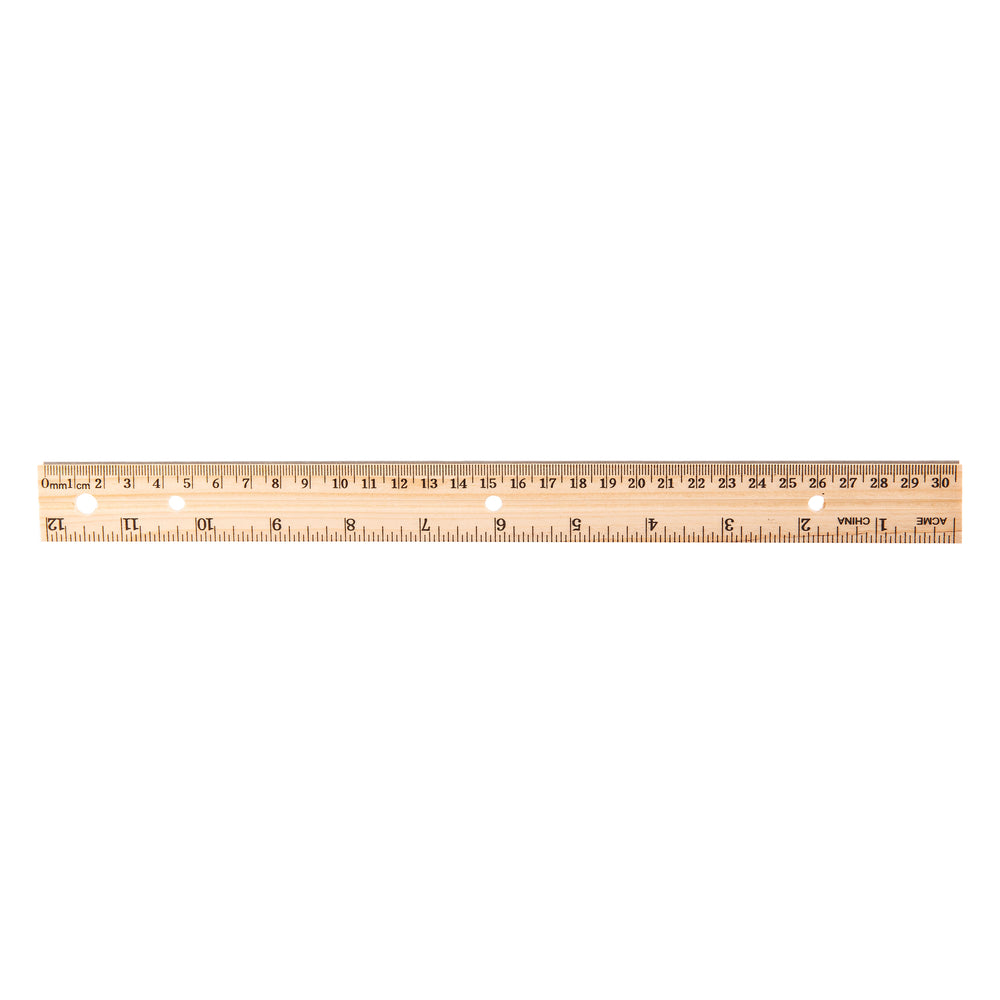 Westcott Wooden School Ruler with Metal Edge - 30cm/12"