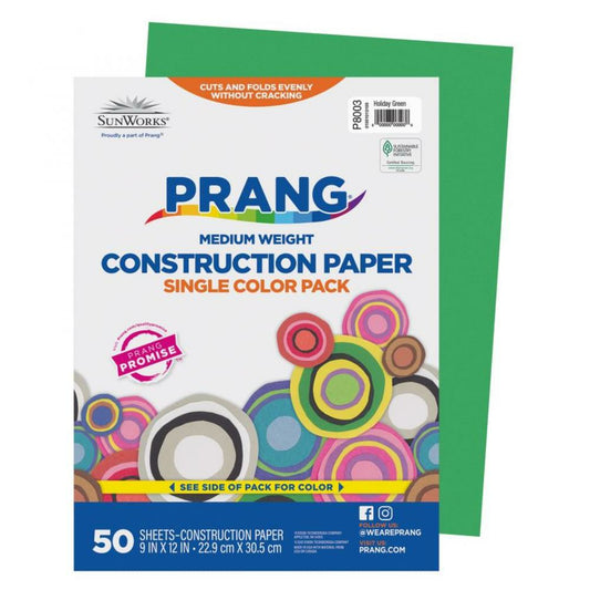 Papier de construction SunWorks, vert vacances, 22,9 cm x 30,5 cm, 50 feuilles/paquet