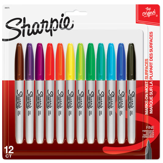 Sharpie Permanent Markers - Fine Tip - Assorted Colours - 12 Pack
