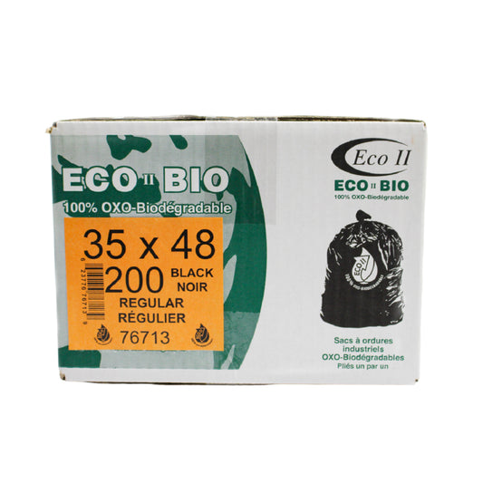 Eco II Oxo-Biodegradable Garbage Bags - 35" x 48" - Regular - Black - 200 Pack