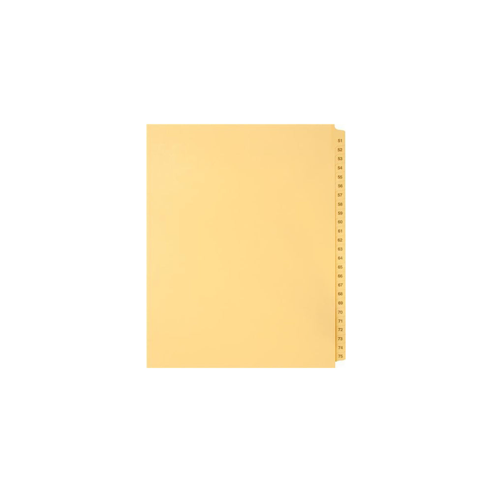 Onglets numériques Sterling, n° 51-75, chamois, format lettre, coupe 1/25e, 25/jeu, 1/pqt