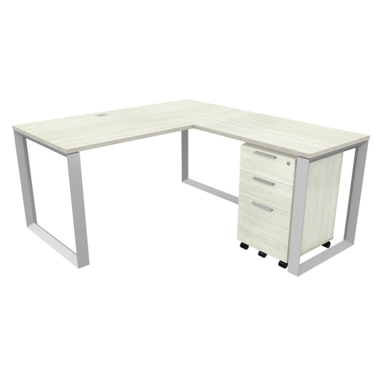 Heartwood HDL Levels L Desk With Mobile Storage - Winter Wood Silver