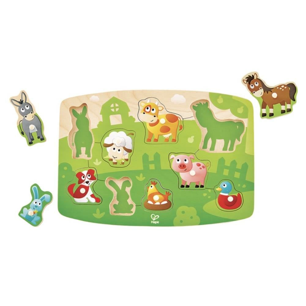 Hape Farmyard Peg Puzzle, 11.6"L, 0.7"W, 8.2"H, 10/Set