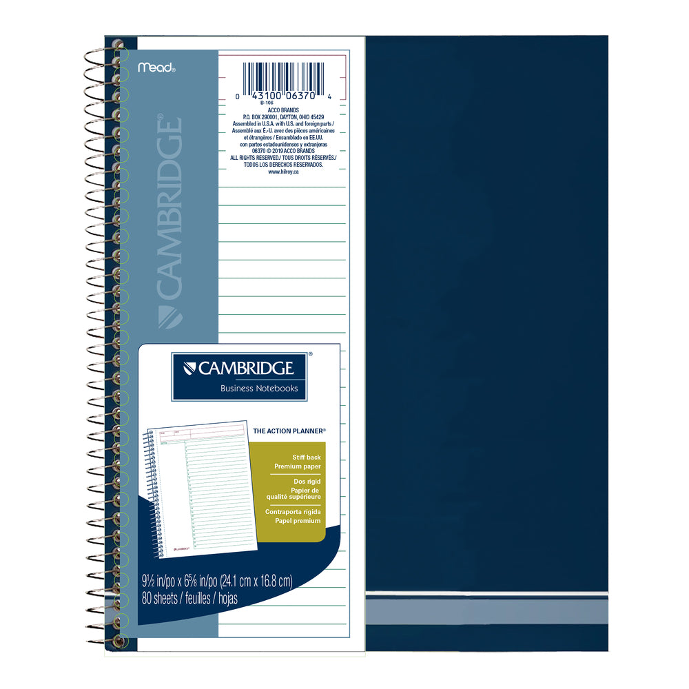 Bloc-notes à spirale Cambridge Action - 9 1/2" x 7 1/4" - Ligné - 80 feuilles