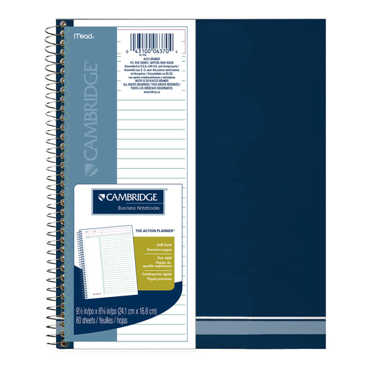 Bloc-notes à spirale Cambridge Action - 9 1/2" x 7 1/4" - Ligné - 80 feuilles