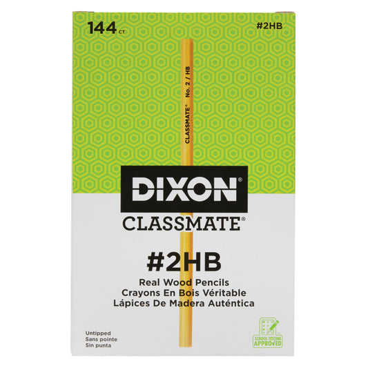 Dixon Classmate Wood-Cased Pencils - #2 Soft - No Eraser - Yellow - 144 Pack