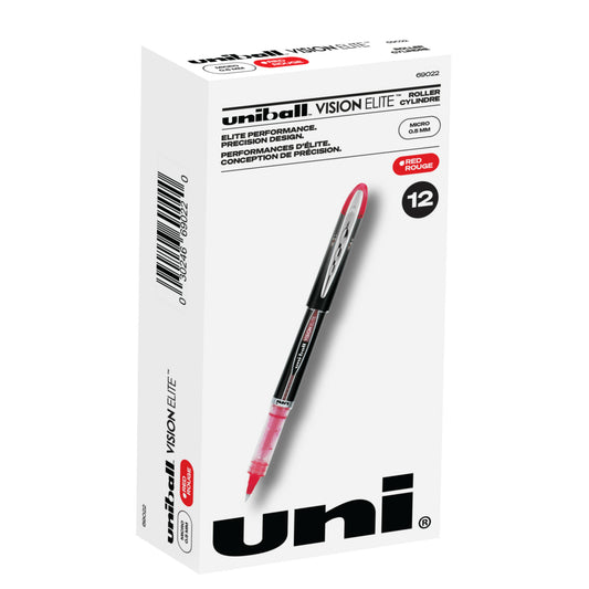 Stylos roller Uni-Ball Vision Elite - Micropointe (0,5 mm) - Rouge - Lot de 12
