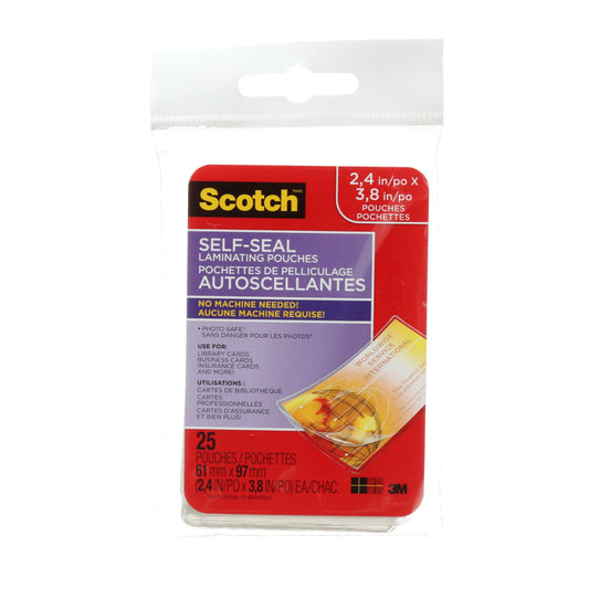 Protections auto-plastifiées Scotch pour cartes de visite et cartes d'identité - 12 mil - 2 7/16" x 3 7/8" - Paquet de 25