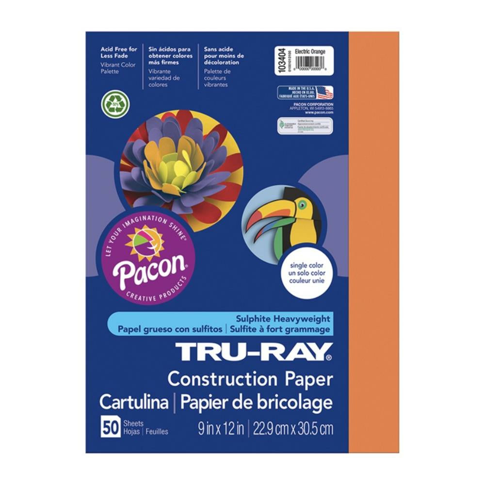 Papier de construction Tru-Ray, orange électrique, 22,9 cm x 30,5 cm, 50 feuilles/paquet.