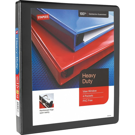 Staples Heavy-Duty View Binder with D-Rings - 1" - Black