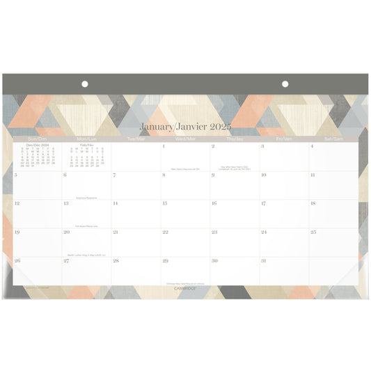 Cambridge 2025 Triad Monthly Desk Pad - 10-7/8" H x 17-3/4" W - Bilingual