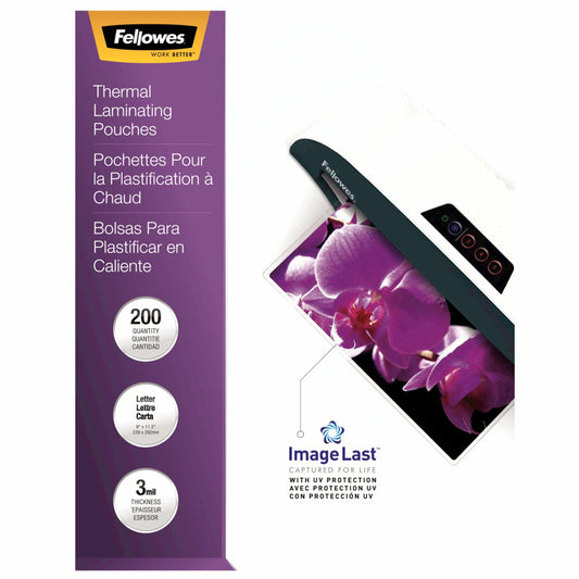 Pochettes de plastification Fellowes ImageLast - Sans bourrage - Format lettre - 3 mil - Paquet de 200