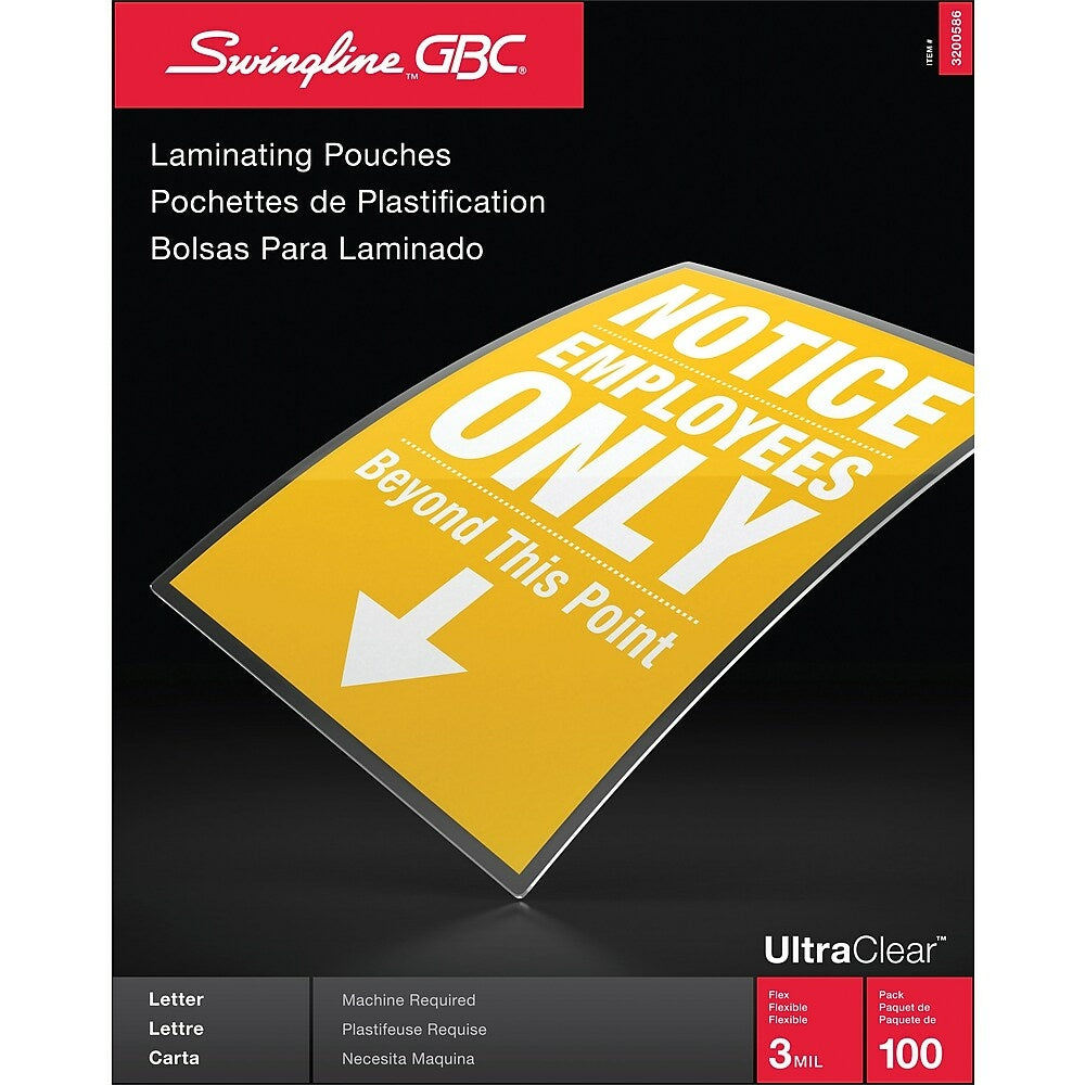 Pochettes de plastification thermiques Swingline format lettre - 3 mil - Paquet de 100
