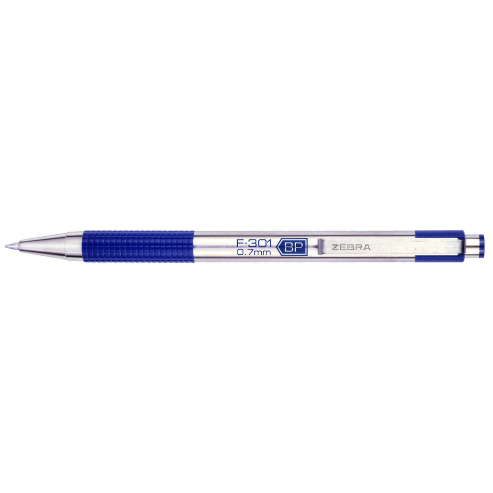 Zebra F301 Stainless Steel Ballpoint Pen - 0.7mm - Blue Ink