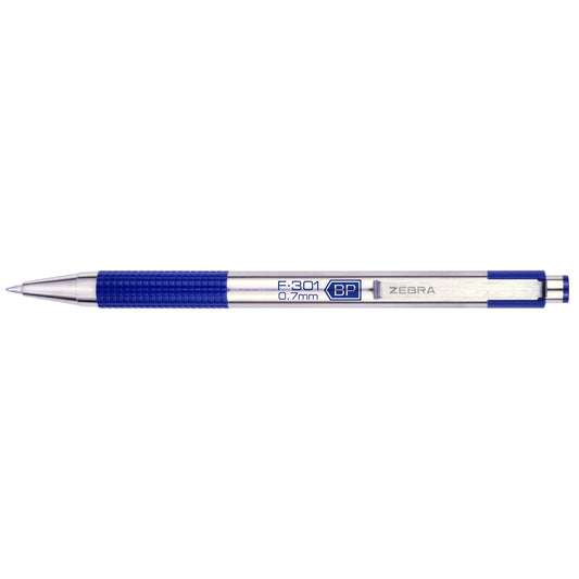 Stylo à bille Zebra F301 en acier inoxydable - 0,7 mm - Encre bleue