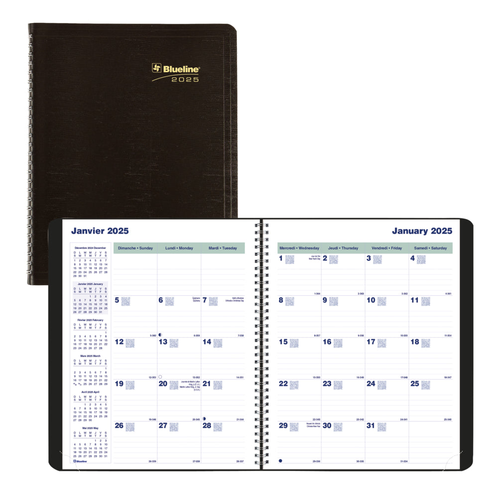 Blueline 2024-2025 Monthly Planner - 9-1/4" x 7-1/4" - Black - Bilingual
