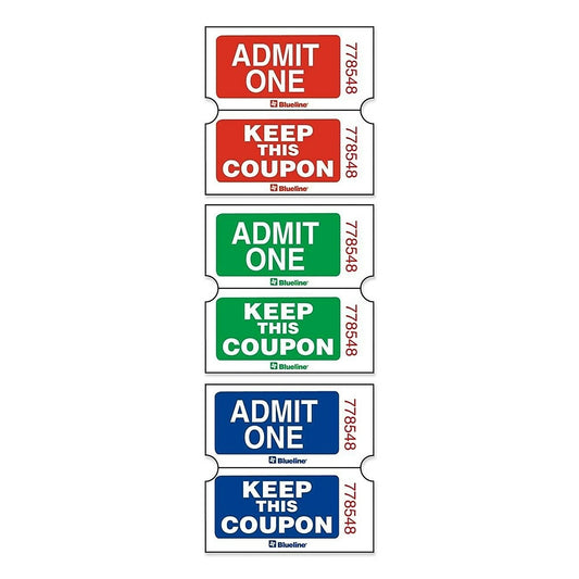 Blueline Admit One with Coupon Ticket, Assorted Colours, English, 2000 Pack