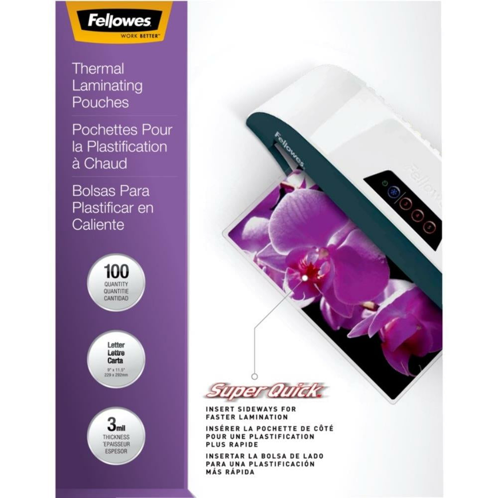 Fellowes SuperQuick Laminating Pouches - Letter Size - 3 mil - 100 Pack