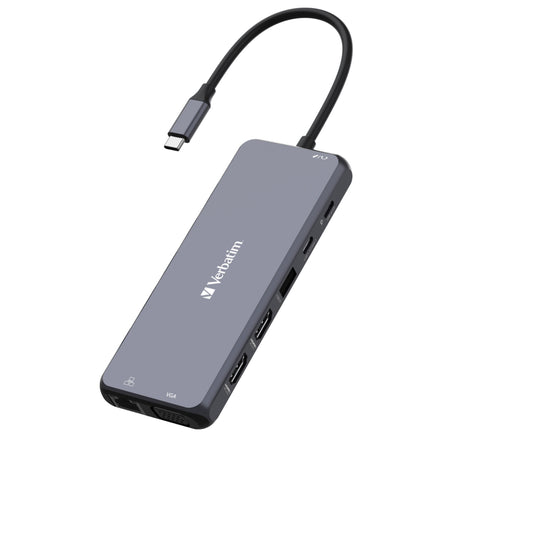 Verbatim USB-C Pro 14 Multiport Hub - 5.50" L x 2.20" W x 0.60" H - Grey