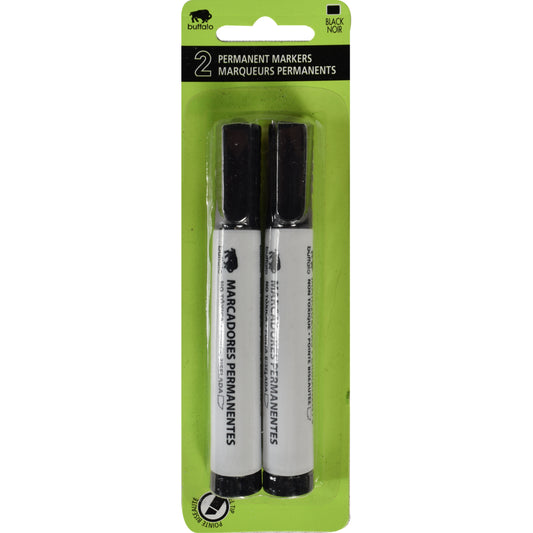 Buffalo Permanent Markers - 5 mm Chisel Tip - Black - 2 Pack