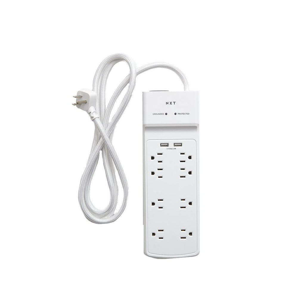 NXT Technologies NX54317-CA NX54317, parasurtenseur 8 prises, 2 ports USB, 1,8 m, 2 100 joules, blanc