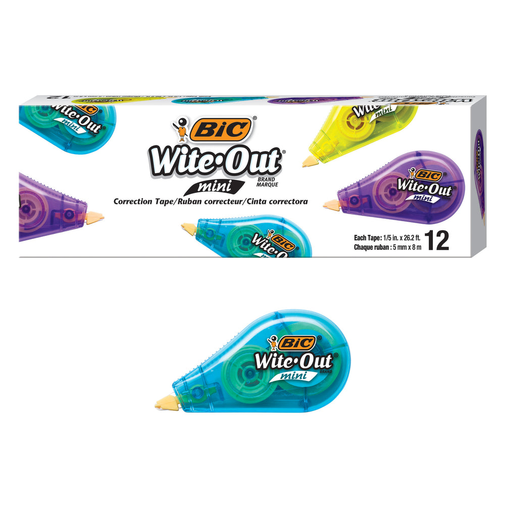 Mini ruban correcteur BIC Wite-Out - Blanc - Ruban indéchirable - Paquet de 12