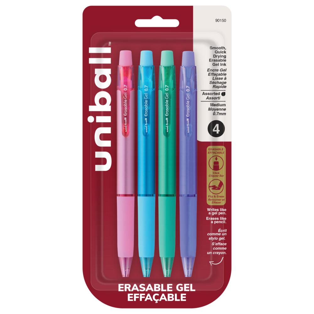 uni-ball Erasable Gel Retractable Pens - Medium Point (0.7mm) - Fashion Colours - 4 Pack